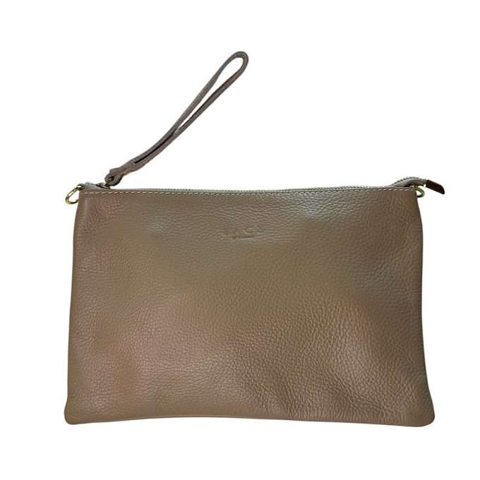 Busta Tracolla Vera Pelle Col Taupe